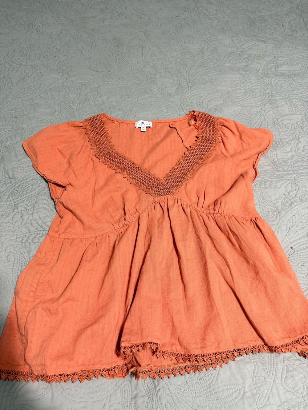True Craft Girls Coral Crochet-Trim Peasant Blouse